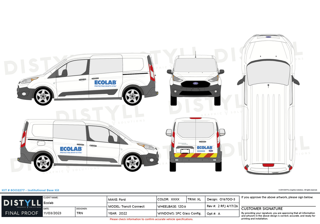Ecolab, Pest/Institutional, Legacy Kit, Ford, Transit Connect, 120.6 WB, Glass, 2022