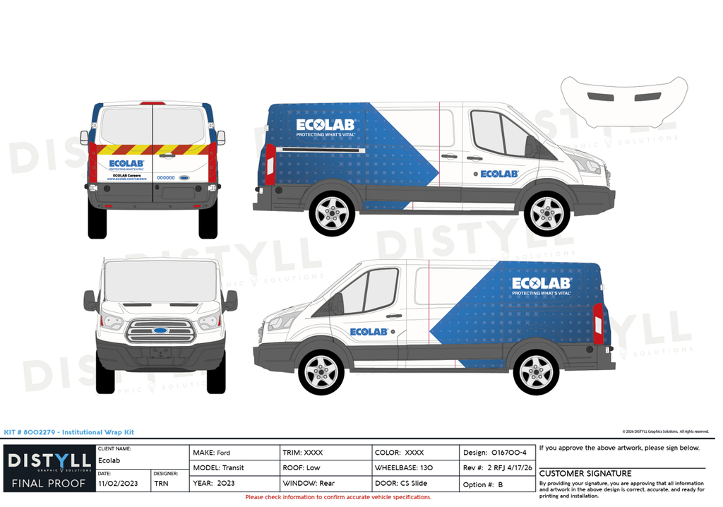 Ecolab, Pest/Institutional, Ford, Transit, 130WB, LR, CS Slider, Rear Glass