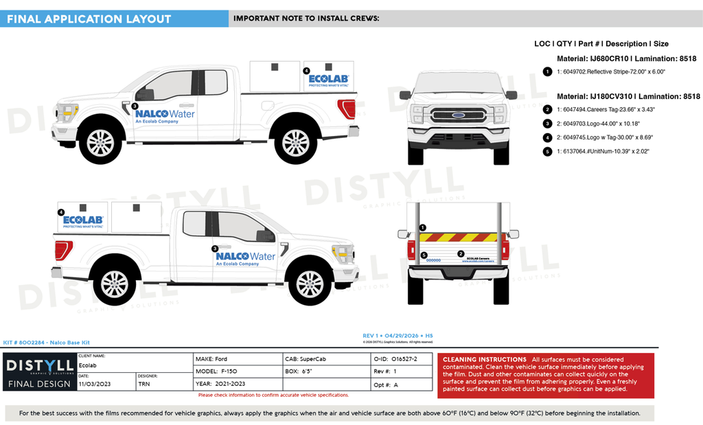 Ecolab, Nalco, Legacy Kit, Ford, F150, SuperCab, 6ft5in Bed, Topper, 2023