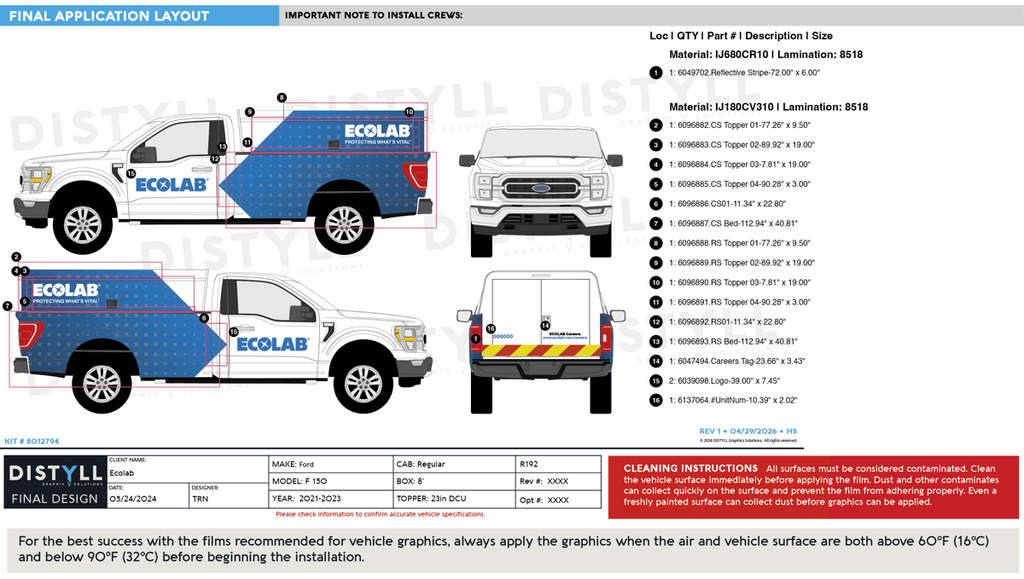 Ecolab, Pest/Institutional, Ford, F150, RegCab, 8ft bed, 23in DCU Topper, 2021-23