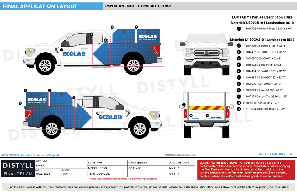 Ecolab, Canada, Institutional Wrap Kit, Ford F150, SuperCab, 6ft5in Bed, Topper Boxes, 2023