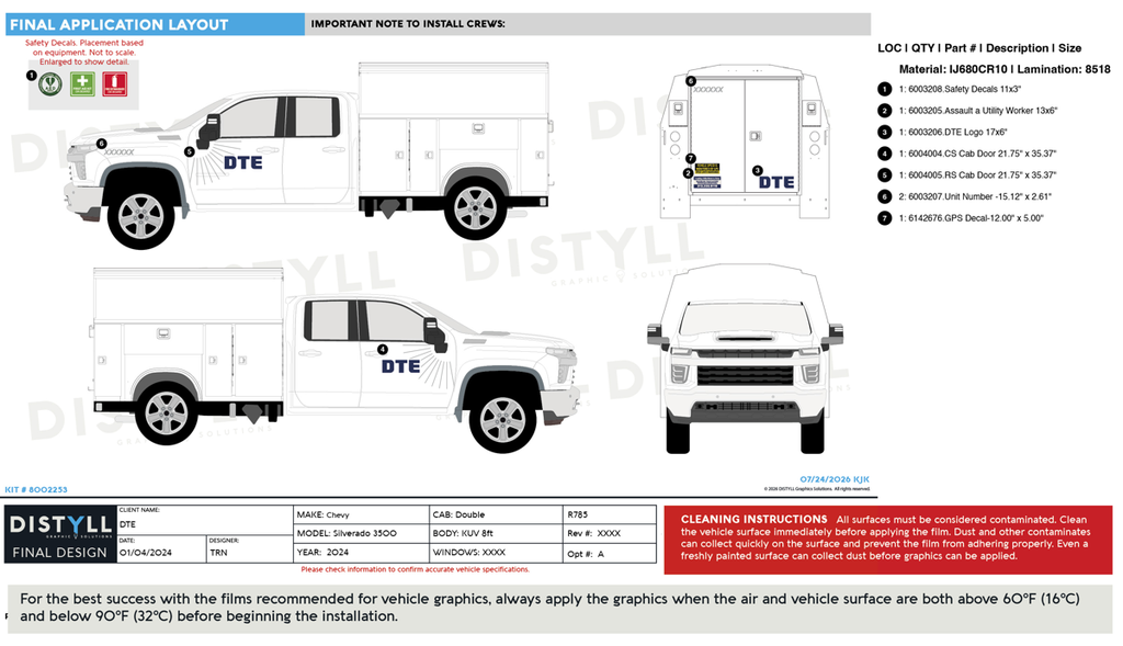 DTE Decals Chevy Silverado KUV/Service Body
