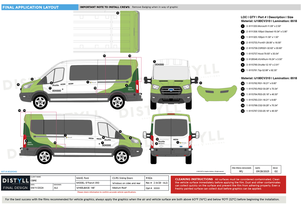 CBRE, Microsoft, Commute, Ford, E-Transit, 148WB, Med Roof, CSRS Slider, Rear and Slider Glass, 2024