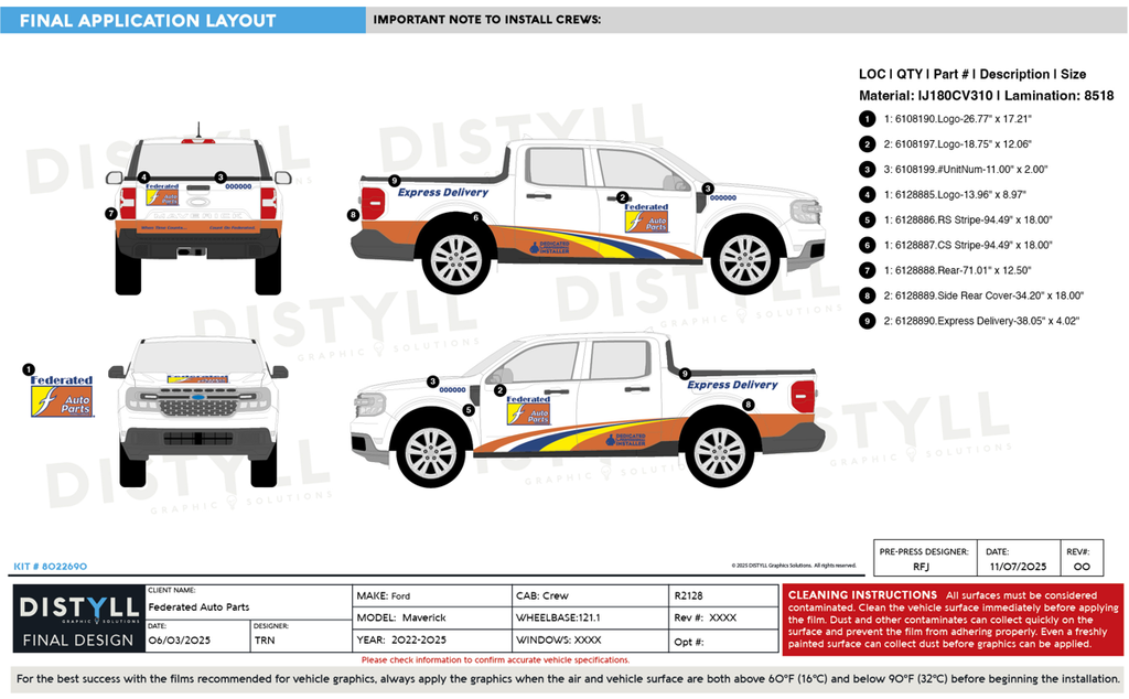 Federated Auto Parts, Ford Maverick, 121 WB, 4_5 Box, 2022-2025_R2128