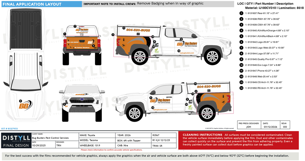 Bug Busters Pest Control Services, Toyota, Tacoma, Xtra Cab, 6ft Box, Topper,  131_9WB, SRTrim, 2026
