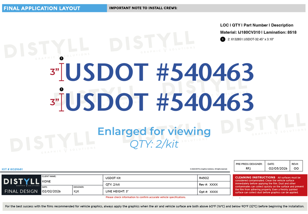 KONE, 3in USDOT Kit