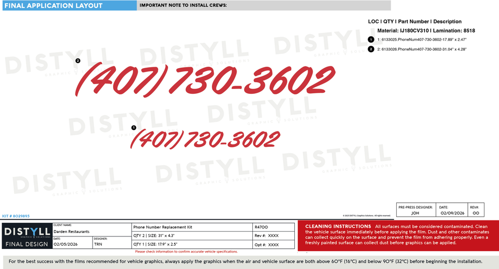 Darden Restaurants, Phone Number Replacement Kit