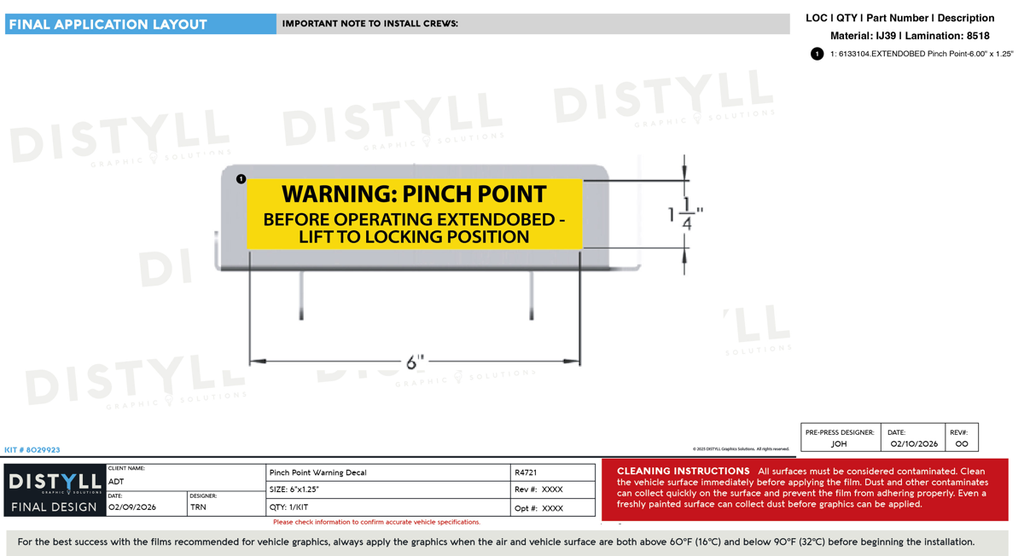 ADT, Pinch Point Warning Decal