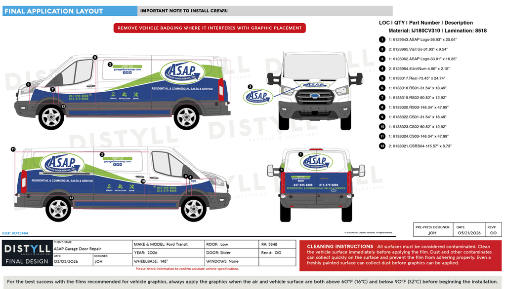 ASAP Garage Door Repair, Ford, Transit, Low Roof, 148WB, CS Slider, NG, 2026