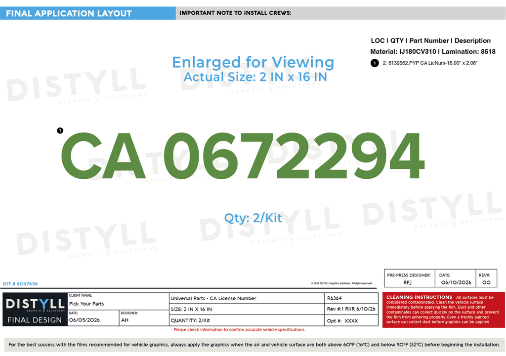 PYP, CA License Number, Universal Part