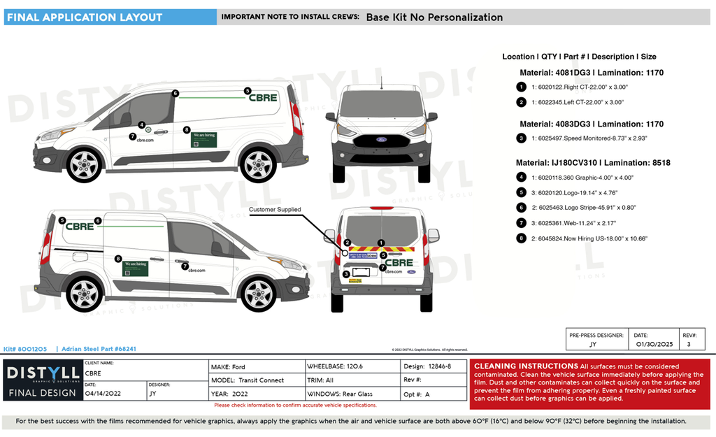CBRE, Ford Transit Connect, 120_6 WB, Rear Glass, 2022