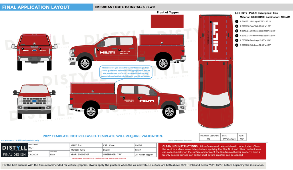 HILTI, CAN, Ford, F250, CrewCab, 8ft Bed, 175_9WB, Adrian 26in Topper, 2026-2027
