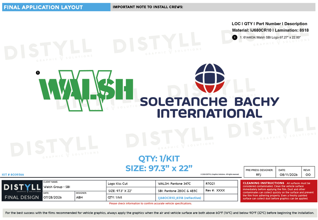 Walsh Group, SBI, 22in logo, Universal Part