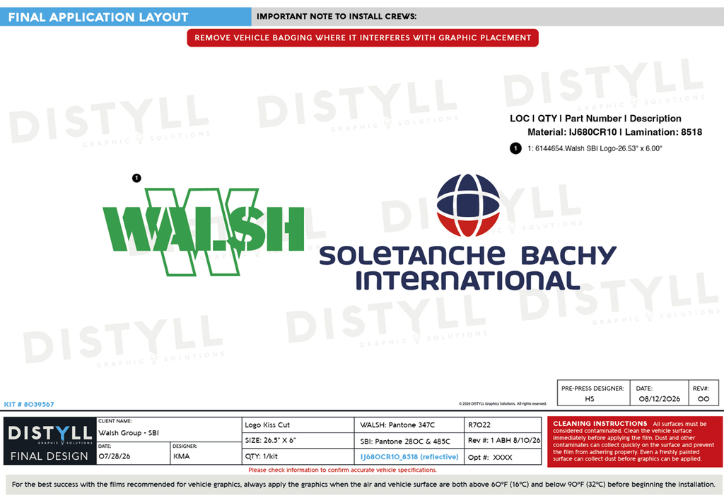 Walsh Group, SBI, 6in Logo, Universal Part