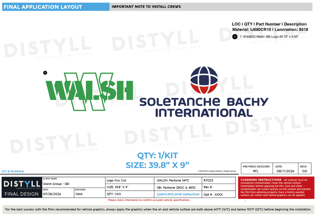 Walsh Group, SBI, 9in Logo, Universal Part