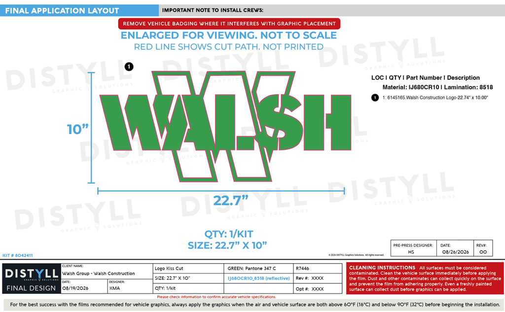 Walsh Group, Walsh Construction, 10in Logo, Universal Part