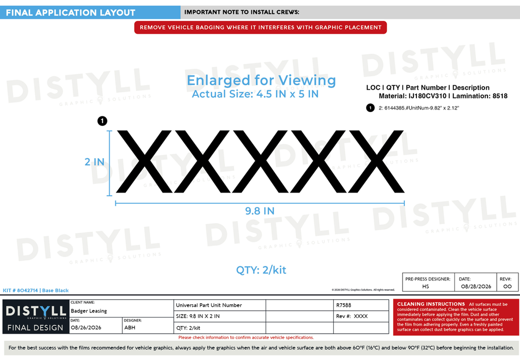 Badger Leasing, Unit Number Kit