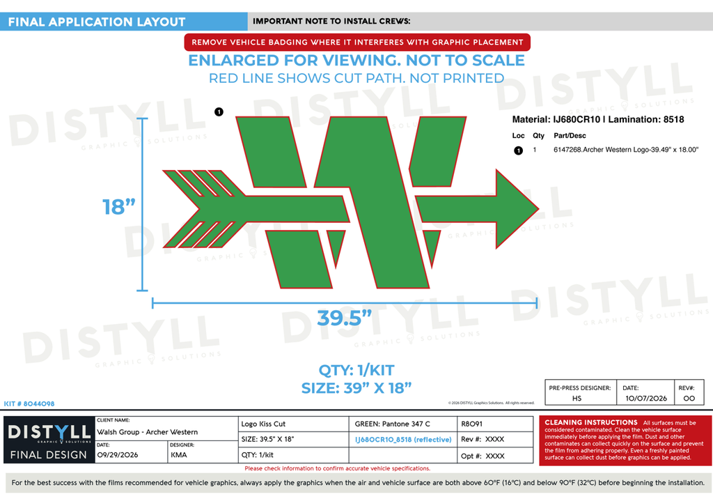Walsh Group, Archer Western, 18in Logo, Universal Part