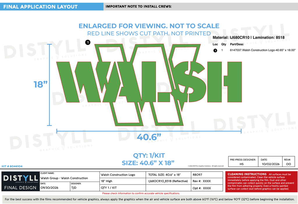 Walsh Group, Walsh Construction, 18in Logo, Universal Part