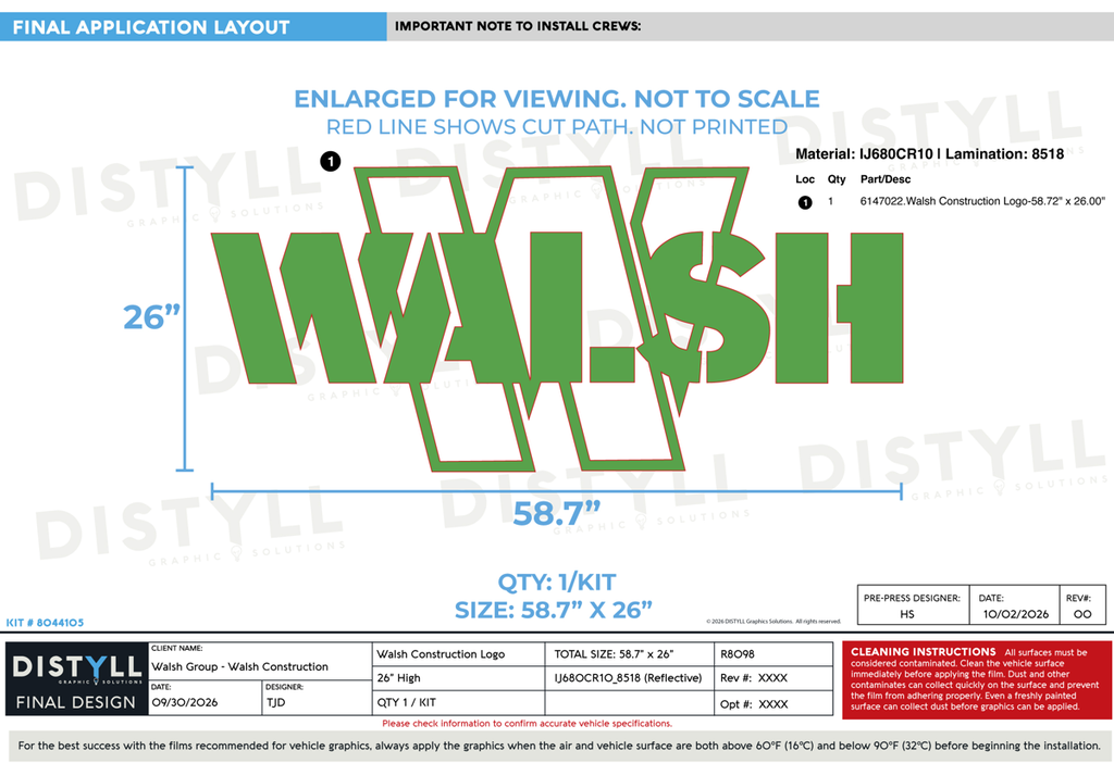 Walsh Group, Walsh Construction, 26in Logo, Universal Part