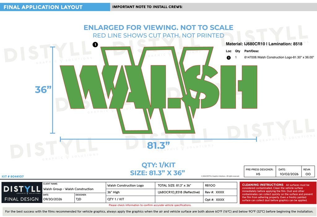 Walsh Group, Walsh Construction, 36in Logo, Universal Part