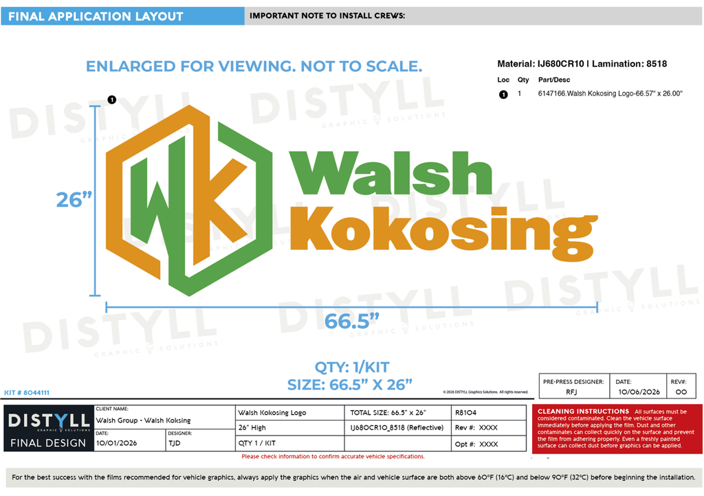 Walsh Group, Walsh Kokosing, 26in Logo, Universal Part