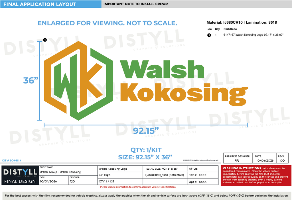 Walsh Group, Walsh Kokosing, 36in Logo, Universal Part