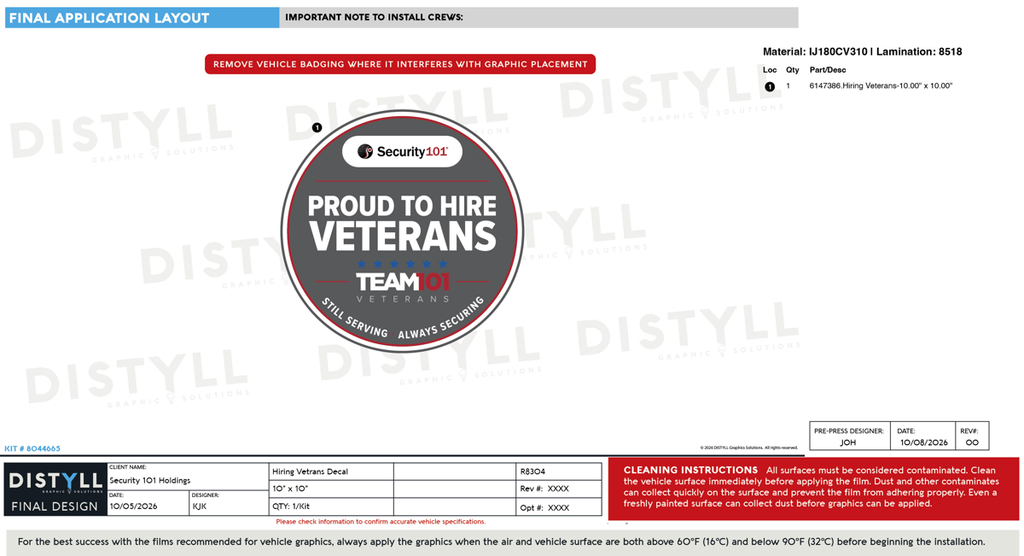 Security 101 Holdings, 10in Hiring Veterans Decals