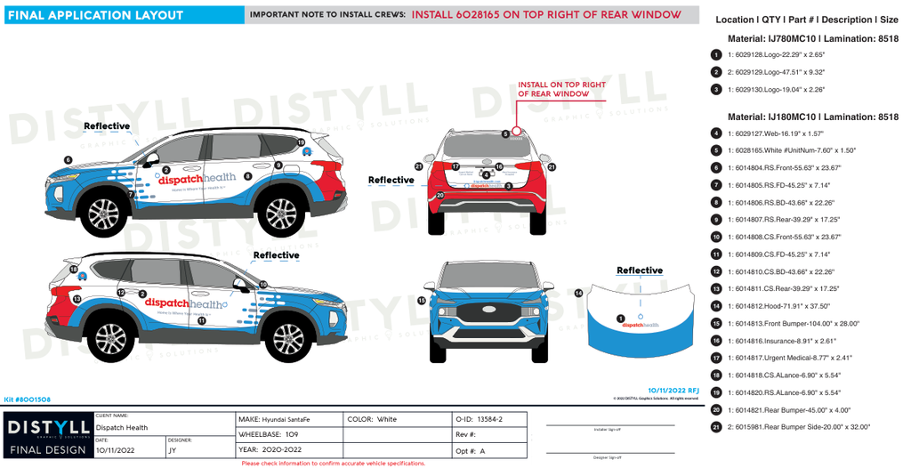 Dispatch, Hyundai SantaFe, 109WB, 2020-22, Reflective Logos