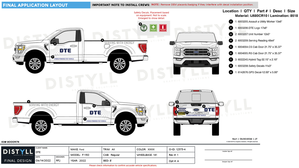 DTE, Ford F150, Reg Cab, 8ft Bed, 141 WB, White, 2022-, Spot
