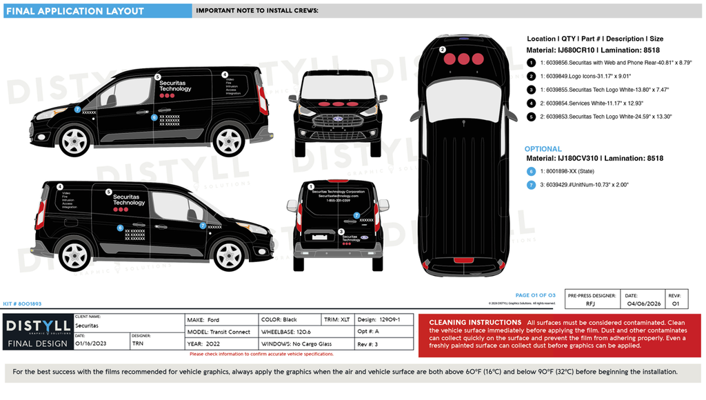 Securitas, US, Small and Large Vans, Black OEM, White Text, Base Kit