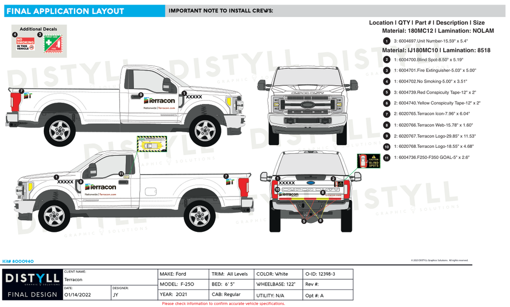 Terracon, Ford 250, Regular Cab, 6ft 5in  Bed, 122 WB, 2022-, Spot Graphics