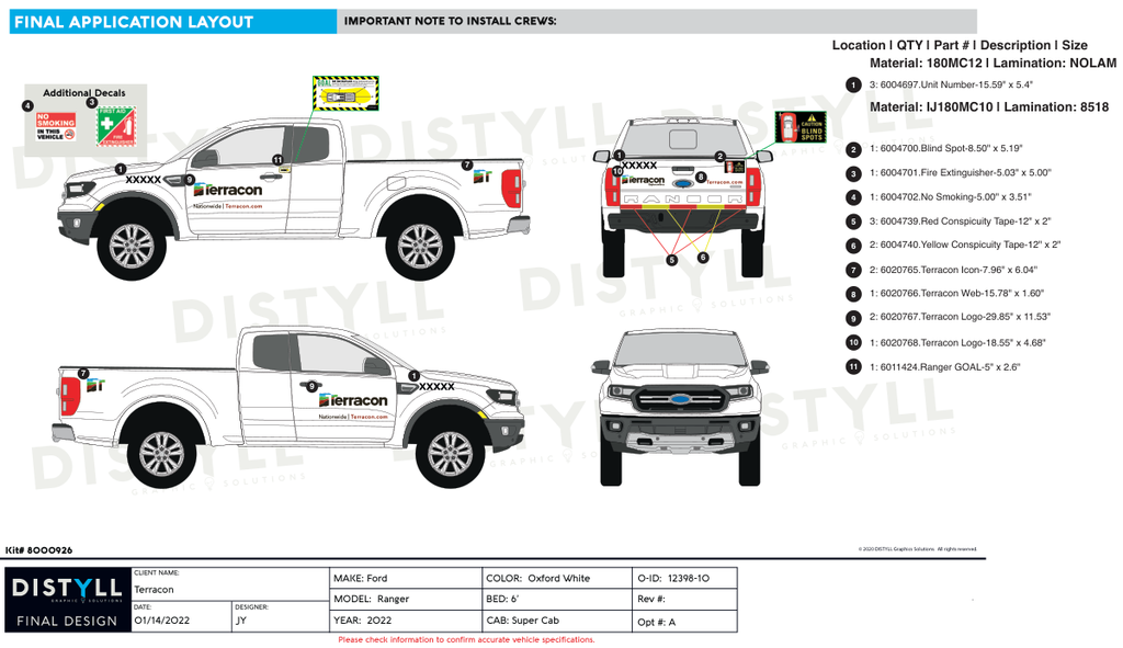 Terracon, Ford Ranger, Super Cab, 6ft Bed, 2022-, Spot Graphics