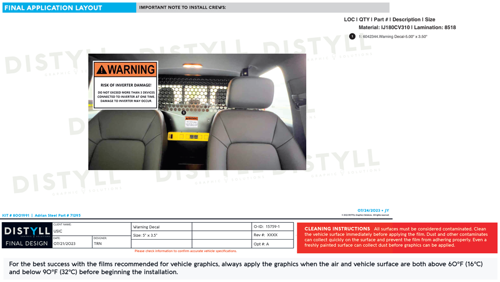 USIC, Inverter Warning Decal