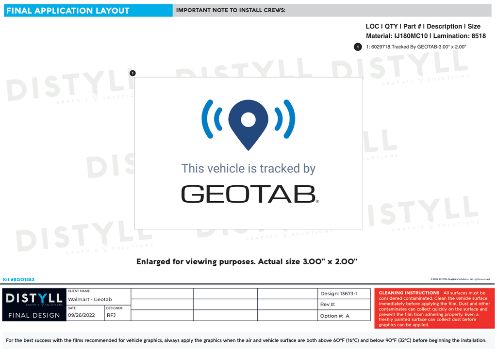 Walmart, Geotab, 3 x 2 Vehicle Tracking Decal
