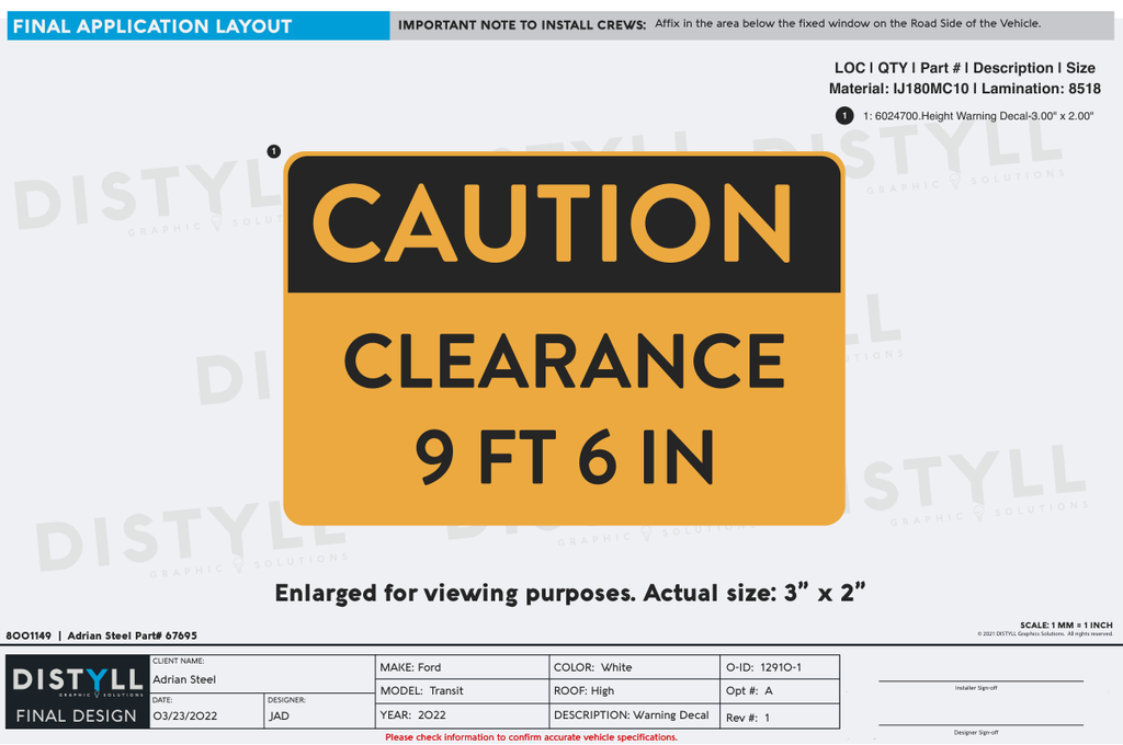 Walmart, Height Warning Decal, 3 x 2in